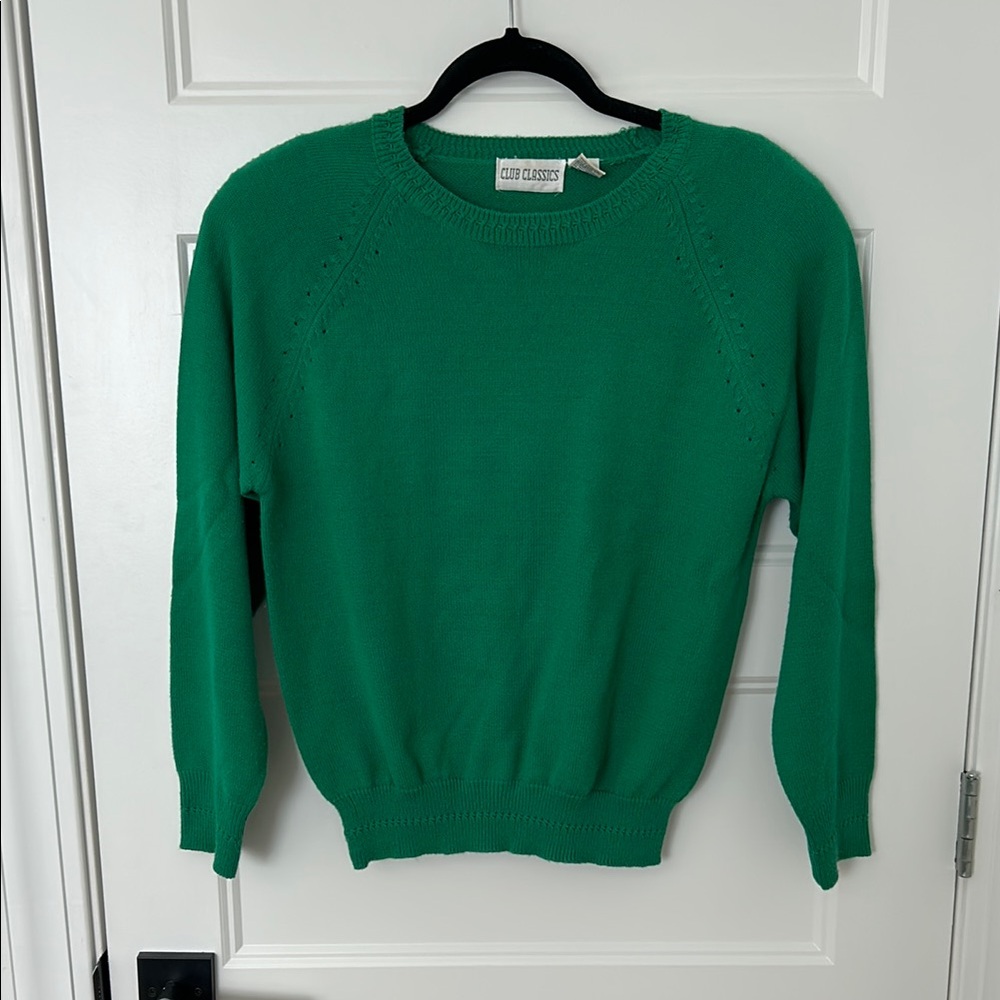 Emerald Green Crew Neck Sweater with Textured Knit